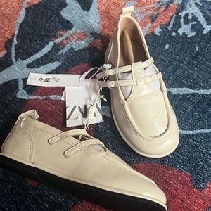 NWT Zara Toddler Girl Cream Buckle Shoes Size EU26/US9.5